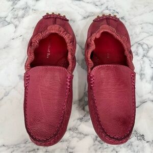 Chocolat Blu Tara Red Leather Ruched Slip On Moccasins Driving Loafers Size 8.5